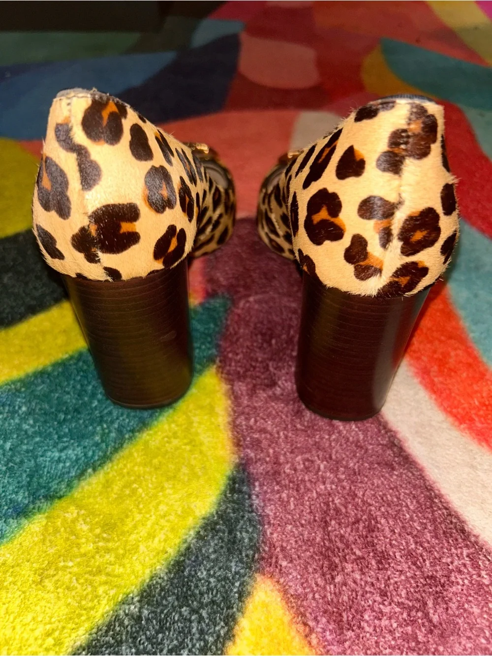 Tory Burch Leopard Print Block Heel Pumps - Tan/Black/Gold